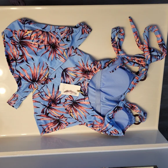 JESSICA SIMPSON Smocked Tankini Swim Top & Matching Bikini Bottom Botanical XL - Picture 12 of 16